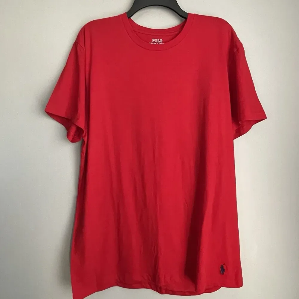 Polo Ralph Lauren Shirt Mens Size L Red w/Blue Pony Cotton Crew Tee Preppy